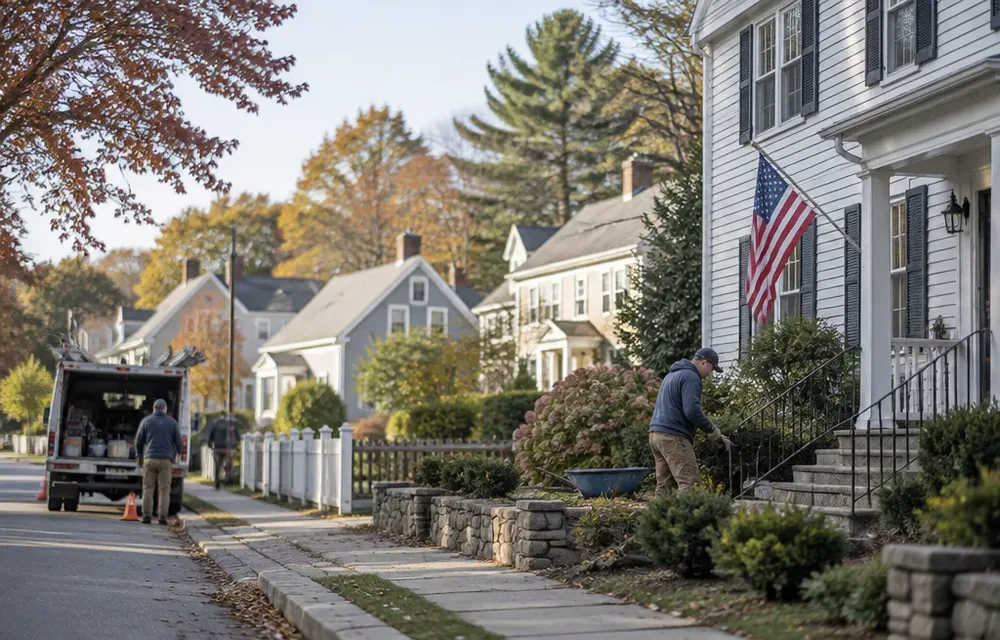 Residential street in Ayer, Massachusetts