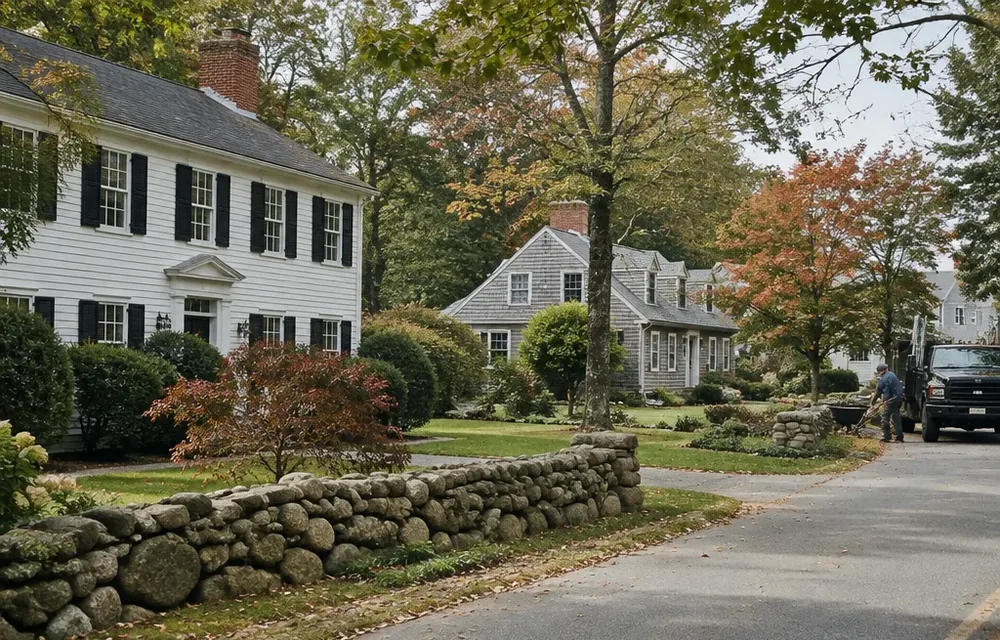 Residential street in Stow, Massachusetts
