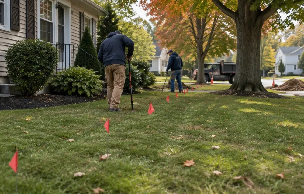 Located sewer lateral marks in a Chelmsford yard before line work